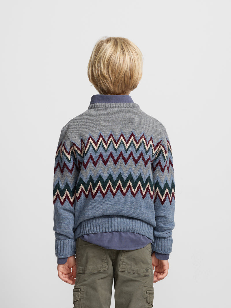 Kids sweater with indigo blue patterns