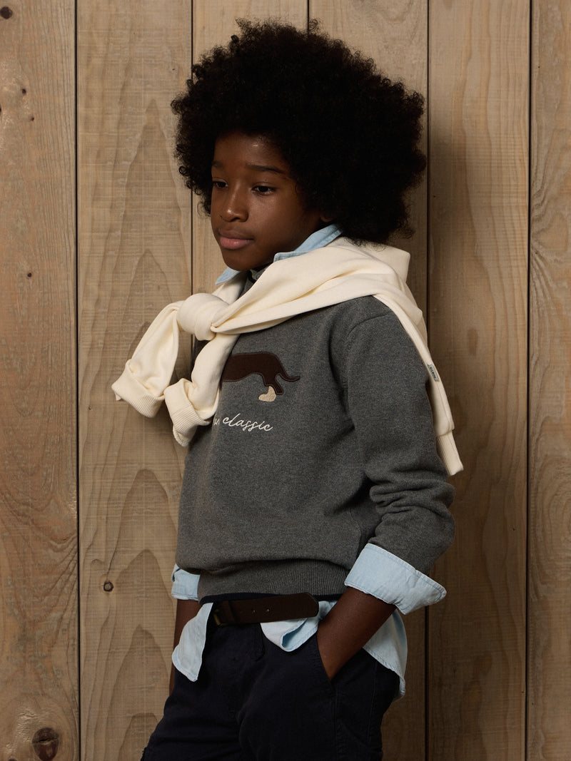 Kids' grey dog sweater