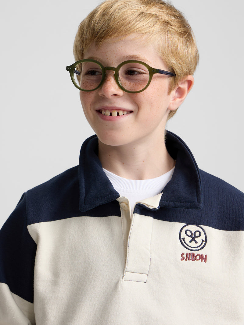 Sudadera kids cuello polo rayas smile azul marino