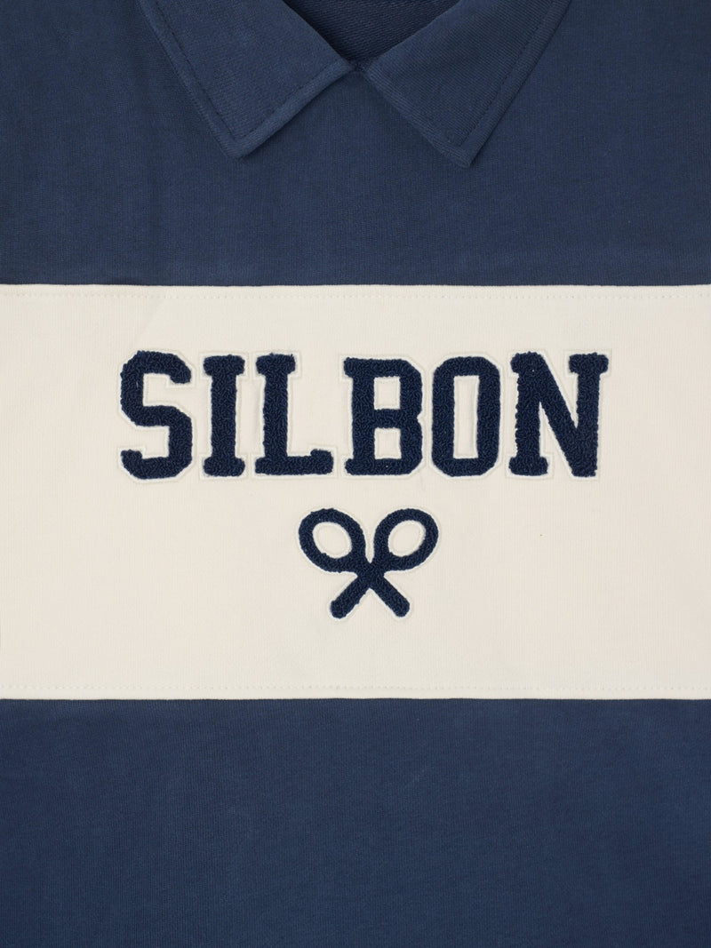 Kids sweatshirt with navy blue block polo collar