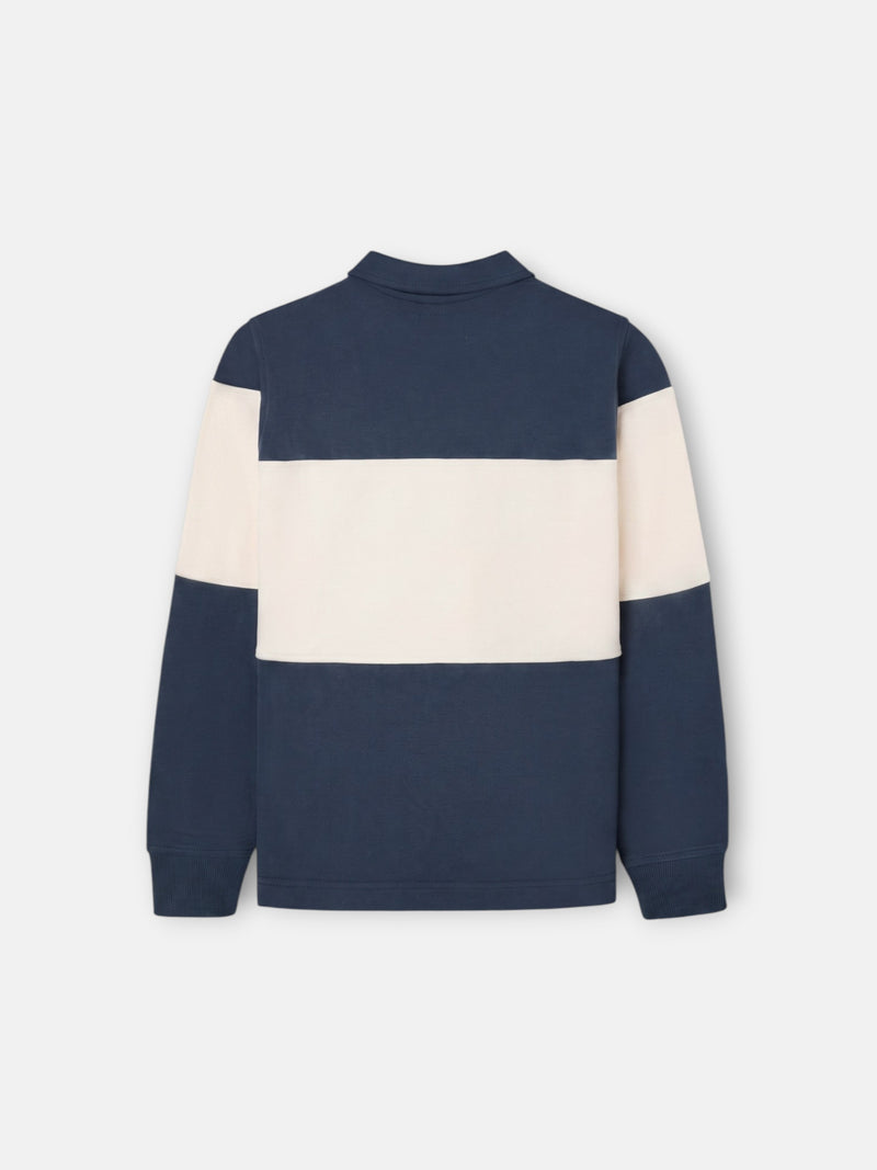 Kids sweatshirt with navy blue block polo collar