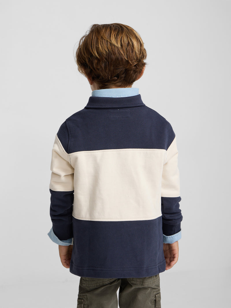 Kids sweatshirt with navy blue block polo collar
