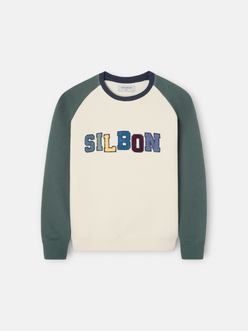 Kids green raglan varsity sweatshirt