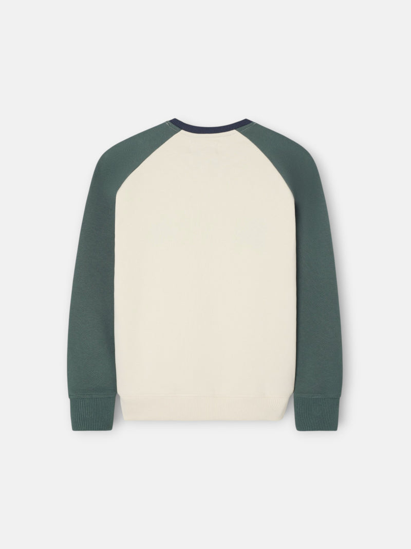 Kids green raglan varsity sweatshirt