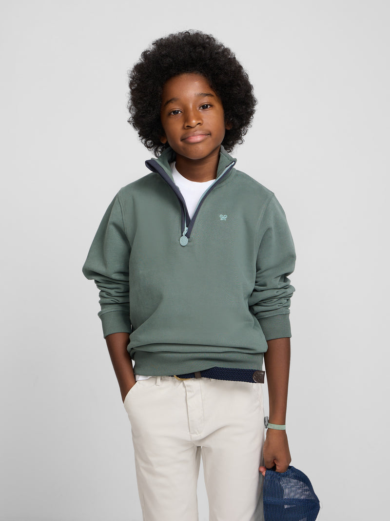 Sudadera kids media cremallera smile verde oscuro