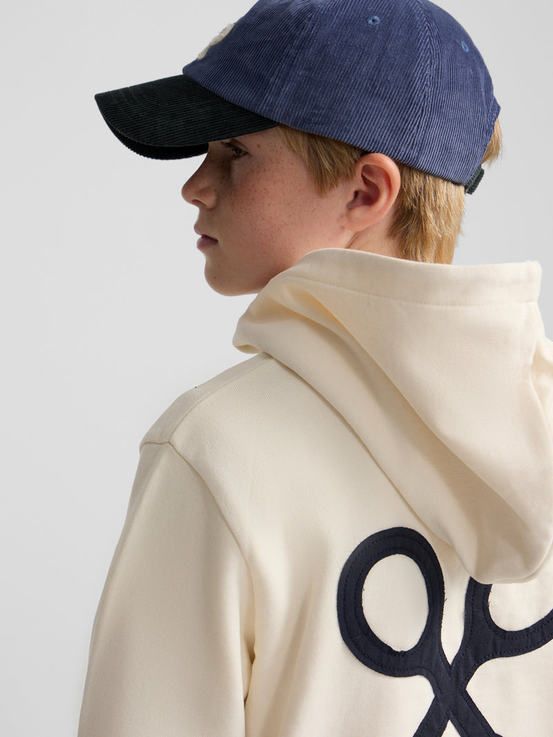 Sweatshirt kids com capuz e patch de contraste creme