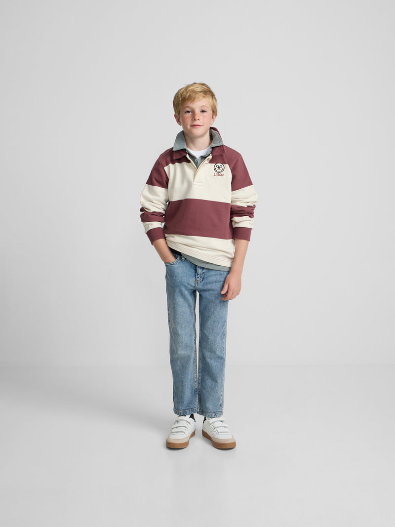 Sweat-shirt enfant col polo rayé smile bordeaux