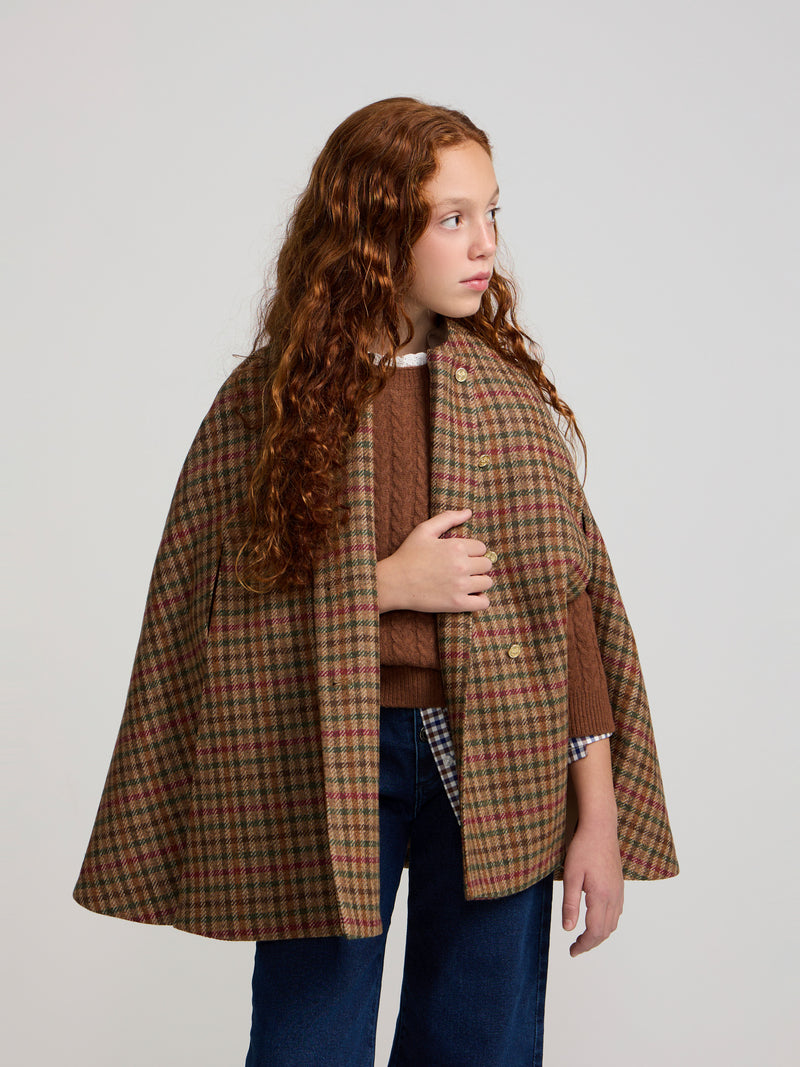 Girl's brown checkered cape