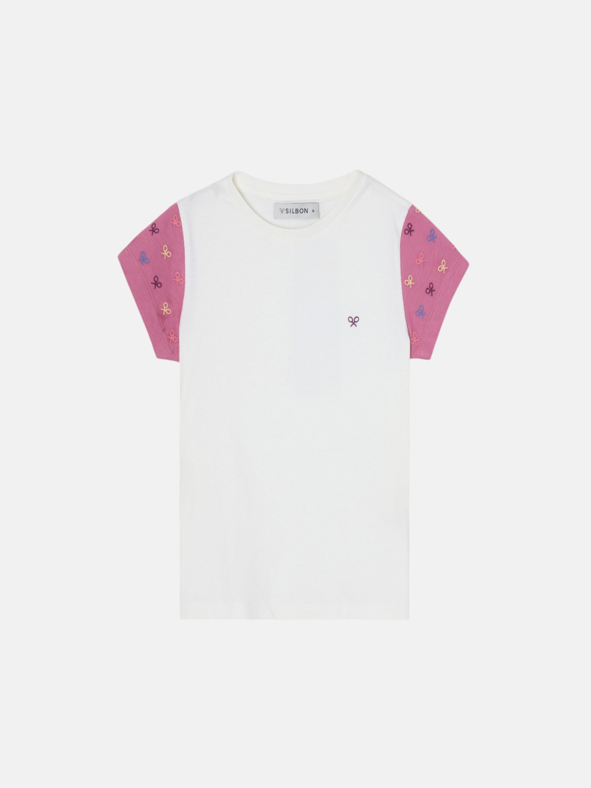 Camiseta girl raquetas mangas rosas blanco