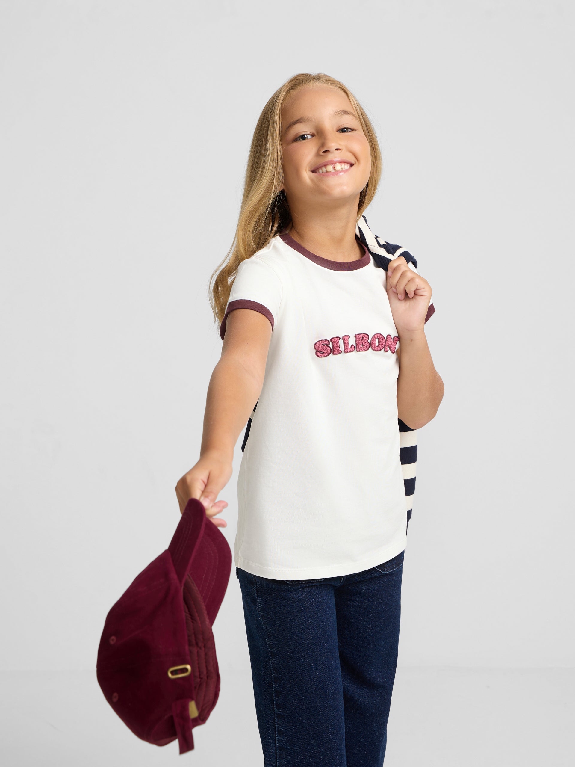 T-shirt fille Silbon varsity écru
