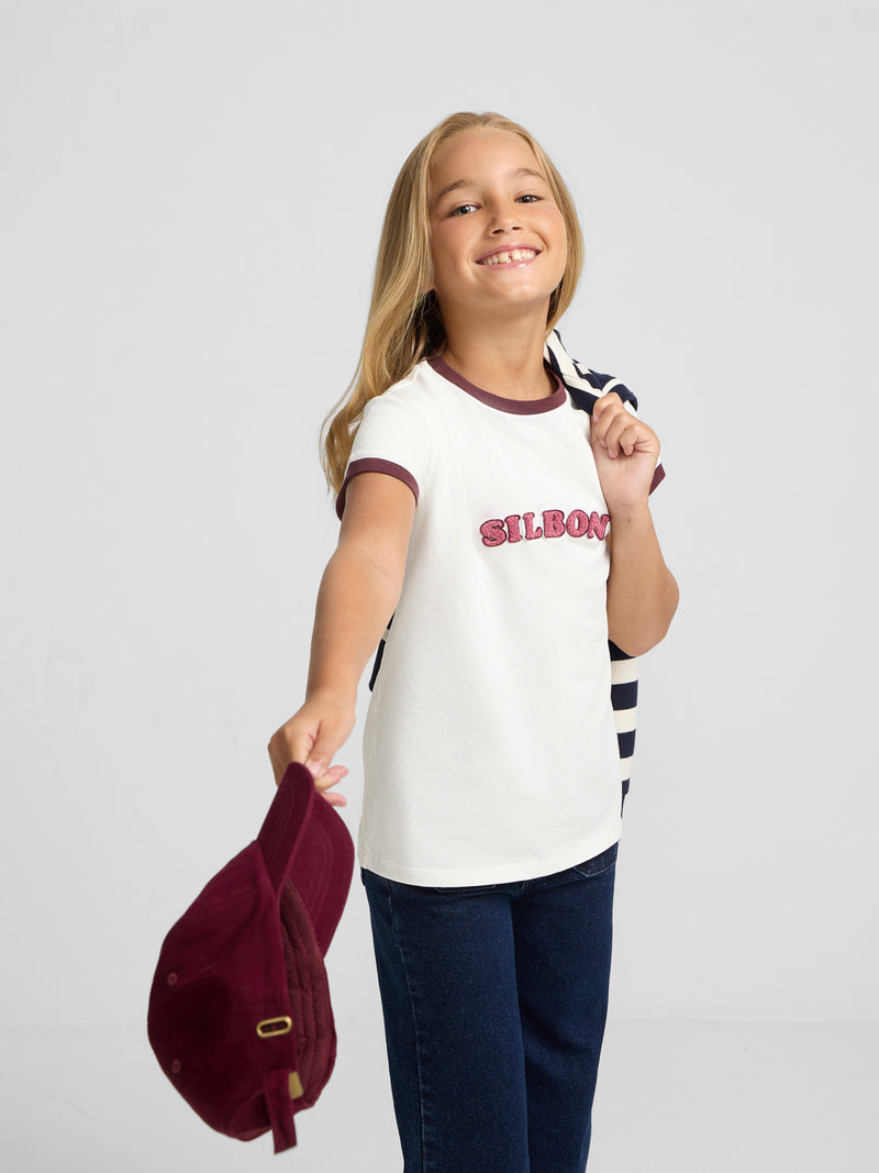 Silbon Varsity Girl T-shirt in Off-White