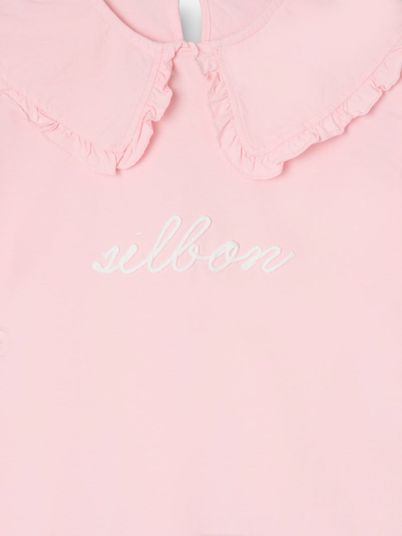 Girl's T-shirt with pink Peter Pan collar