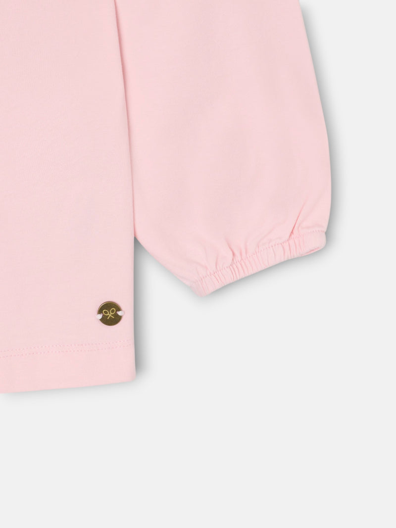 Girl's T-shirt with pink Peter Pan collar