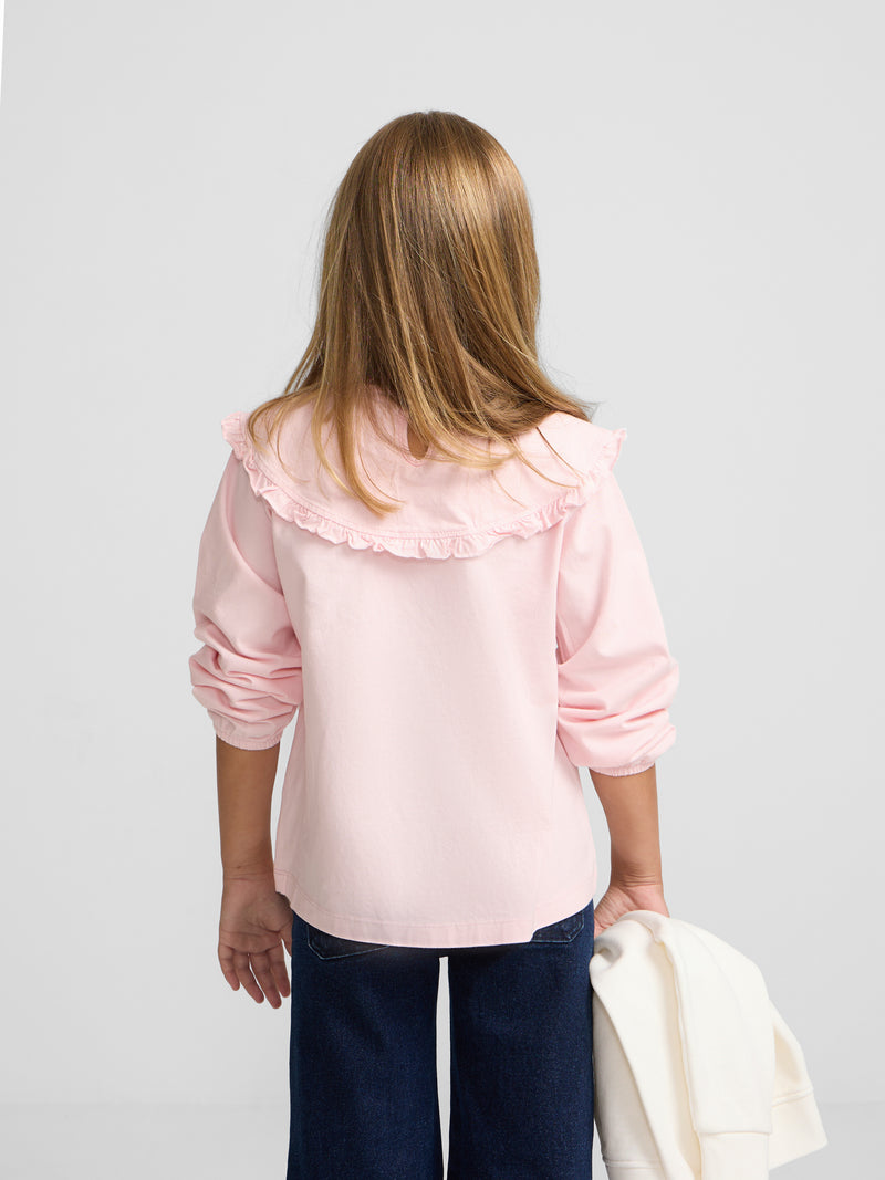 Girl's T-shirt with pink Peter Pan collar