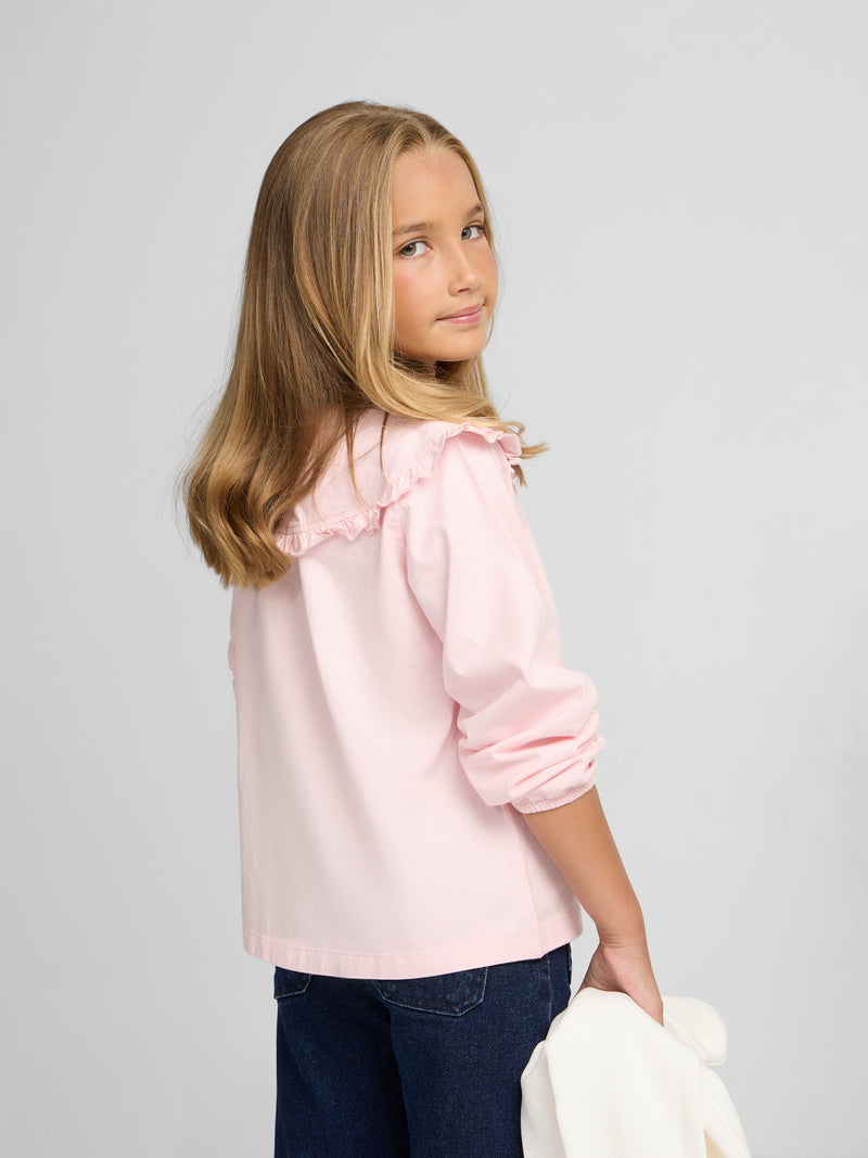 Girl's T-shirt with pink Peter Pan collar