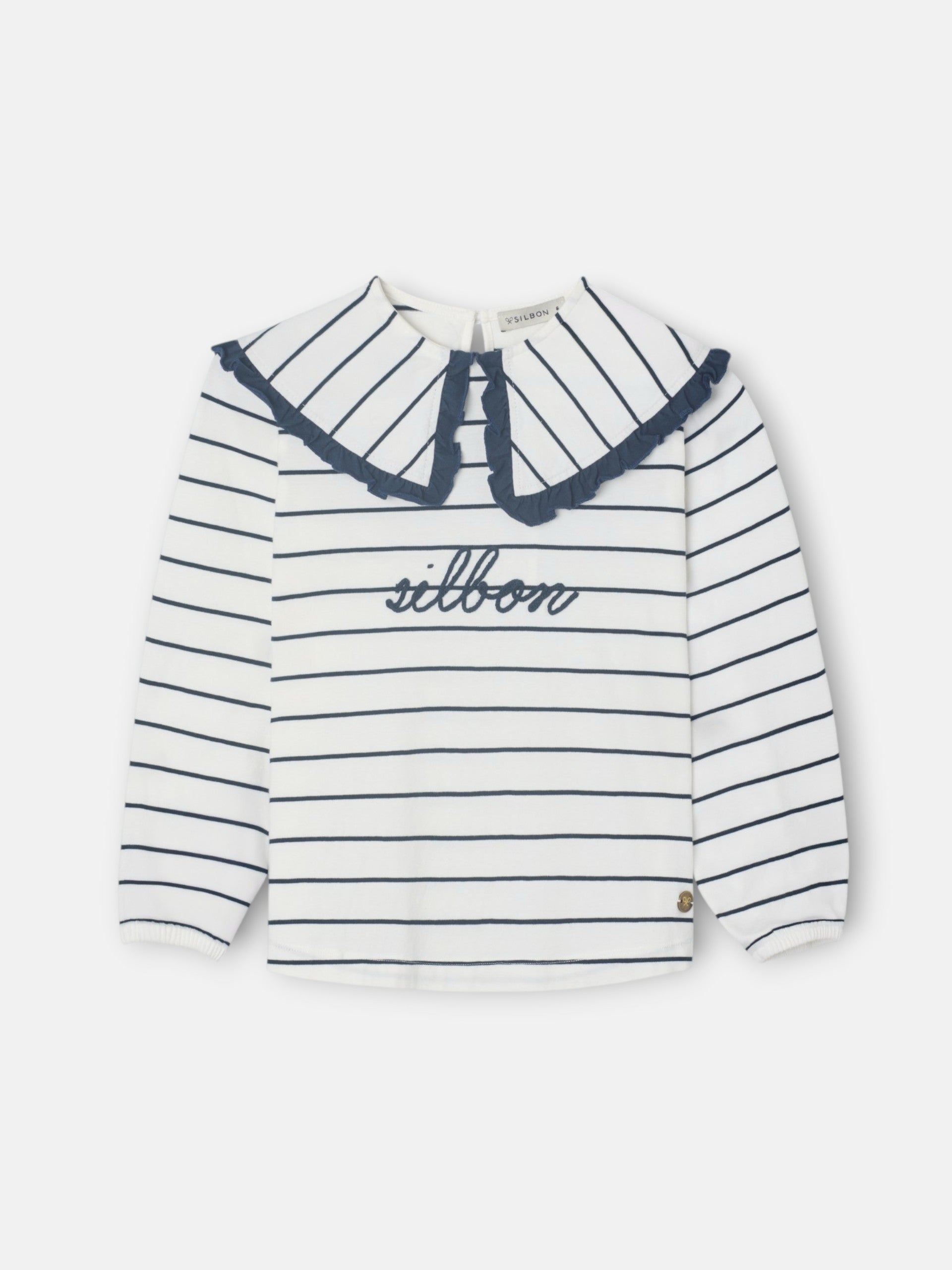 Camiseta girl cuello bobo rayas azul y blanco
