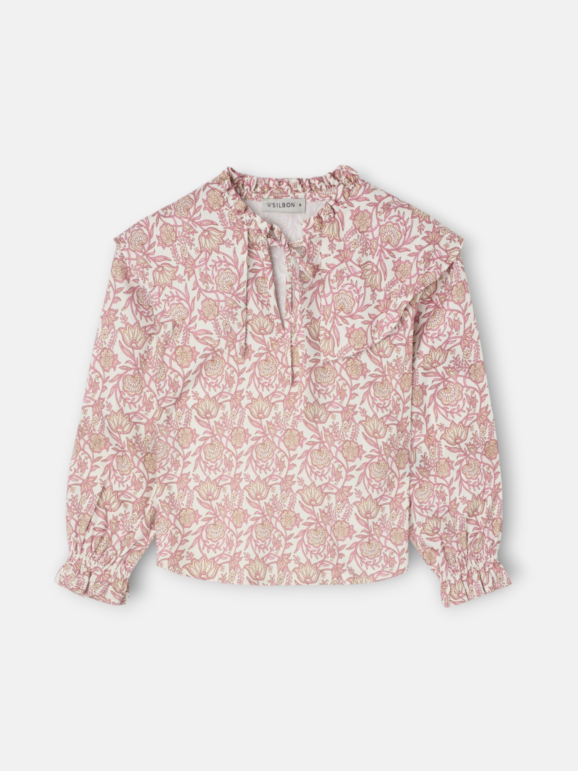 Blouse fille imprimé fleurs rose et blanc