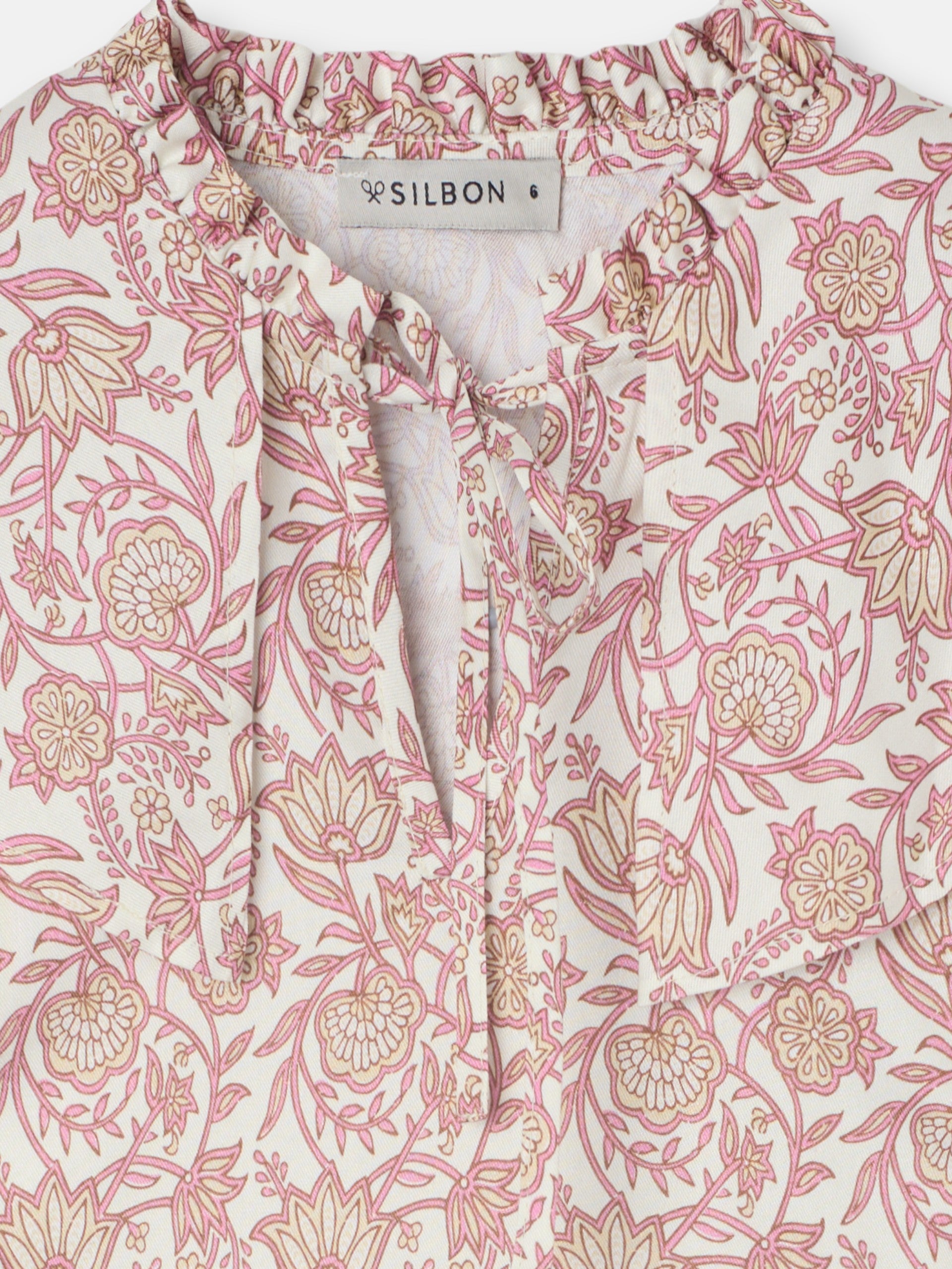 Blouse fille imprimé fleurs rose et blanc