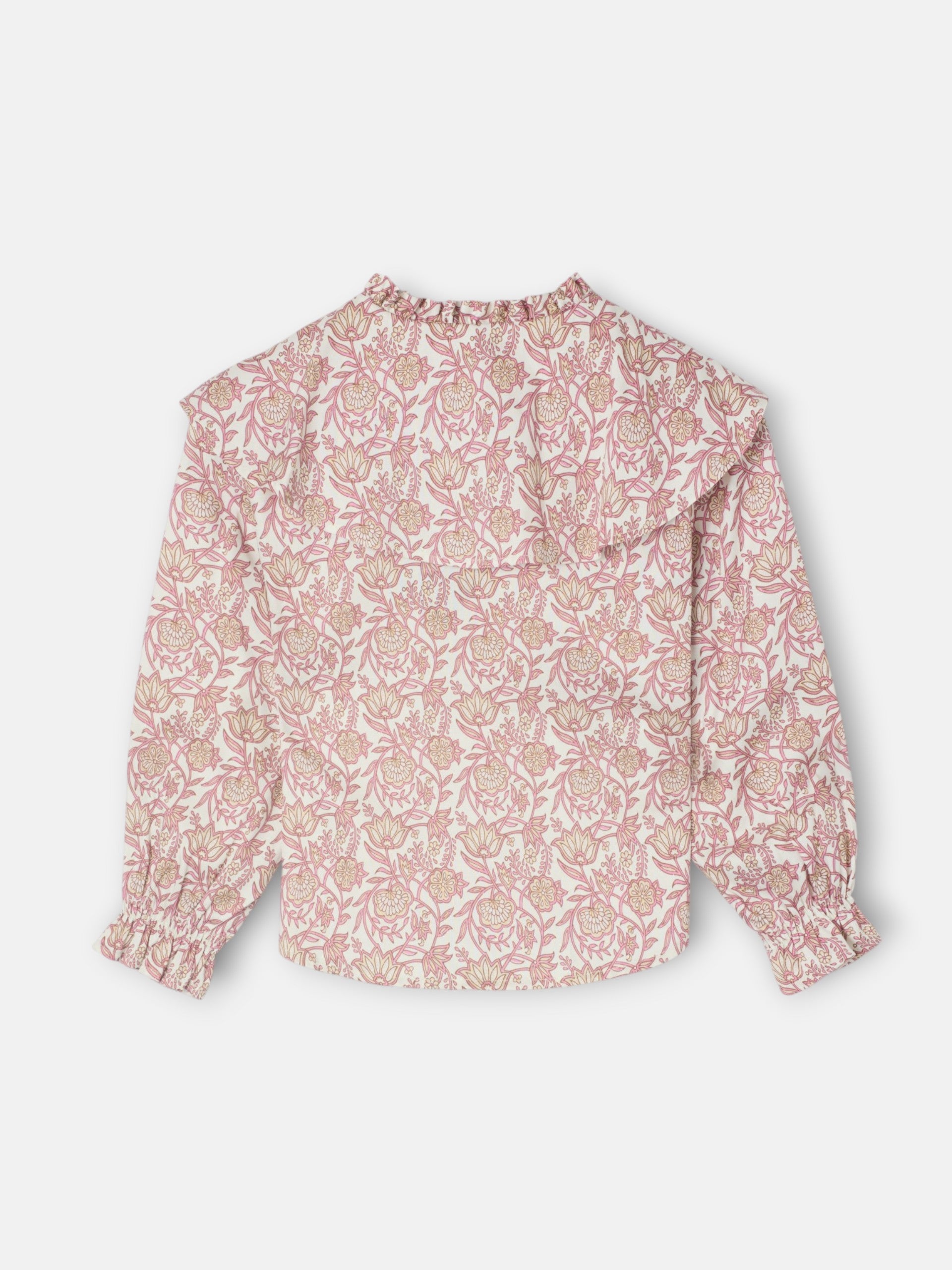 Blouse fille imprimé fleurs rose et blanc