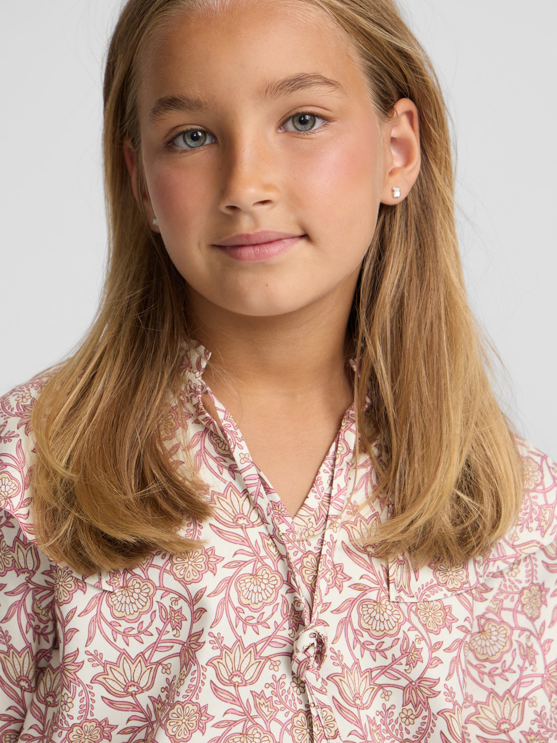 Blouse fille imprimé fleurs rose et blanc