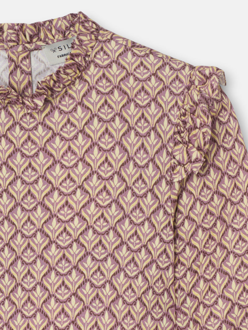 Blouse fille imprimé fleurs violet