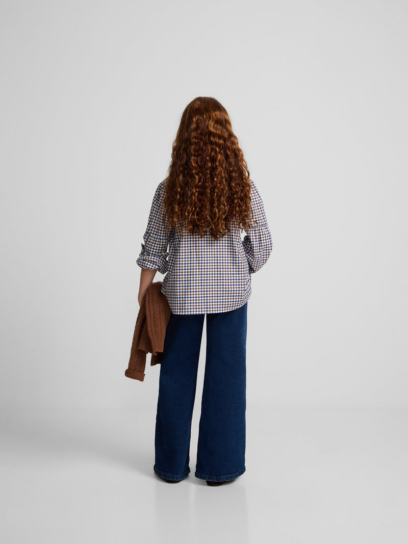 Camisa menina xadrez azul-marinho e branco