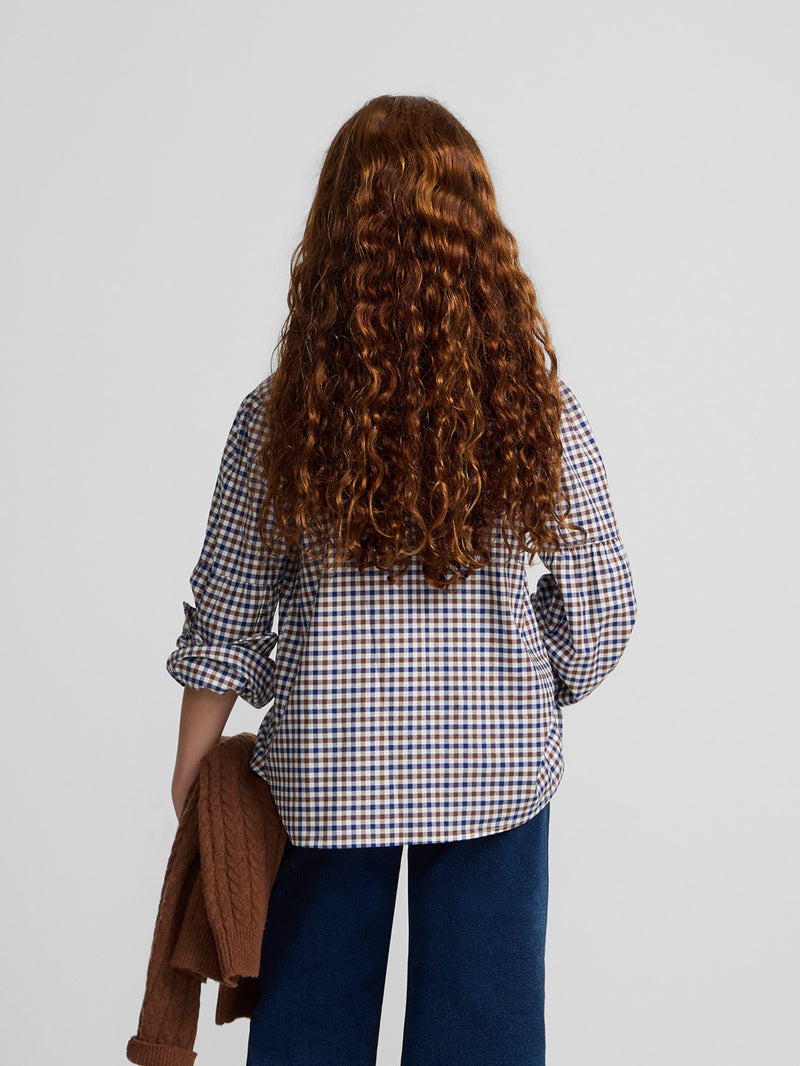 Camisa menina xadrez azul-marinho e branco