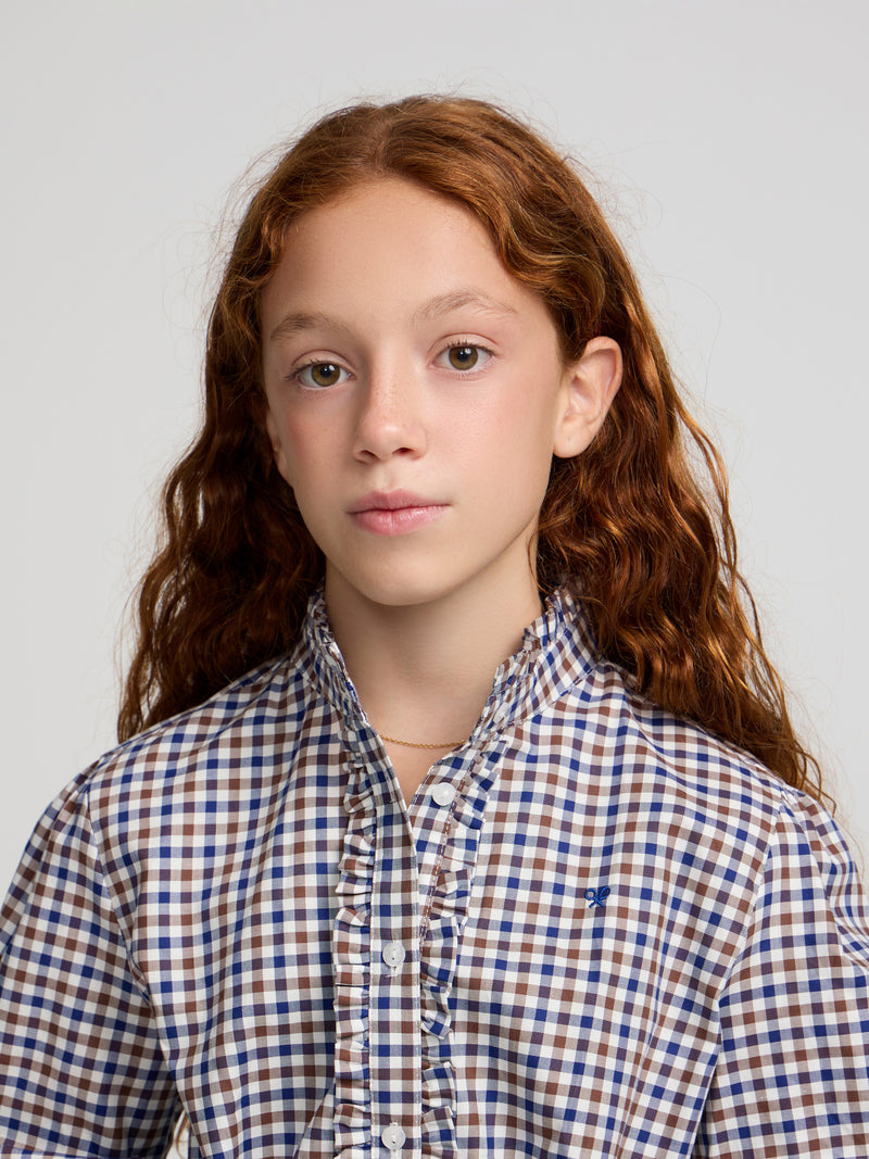 Camisa menina xadrez azul-marinho e branco
