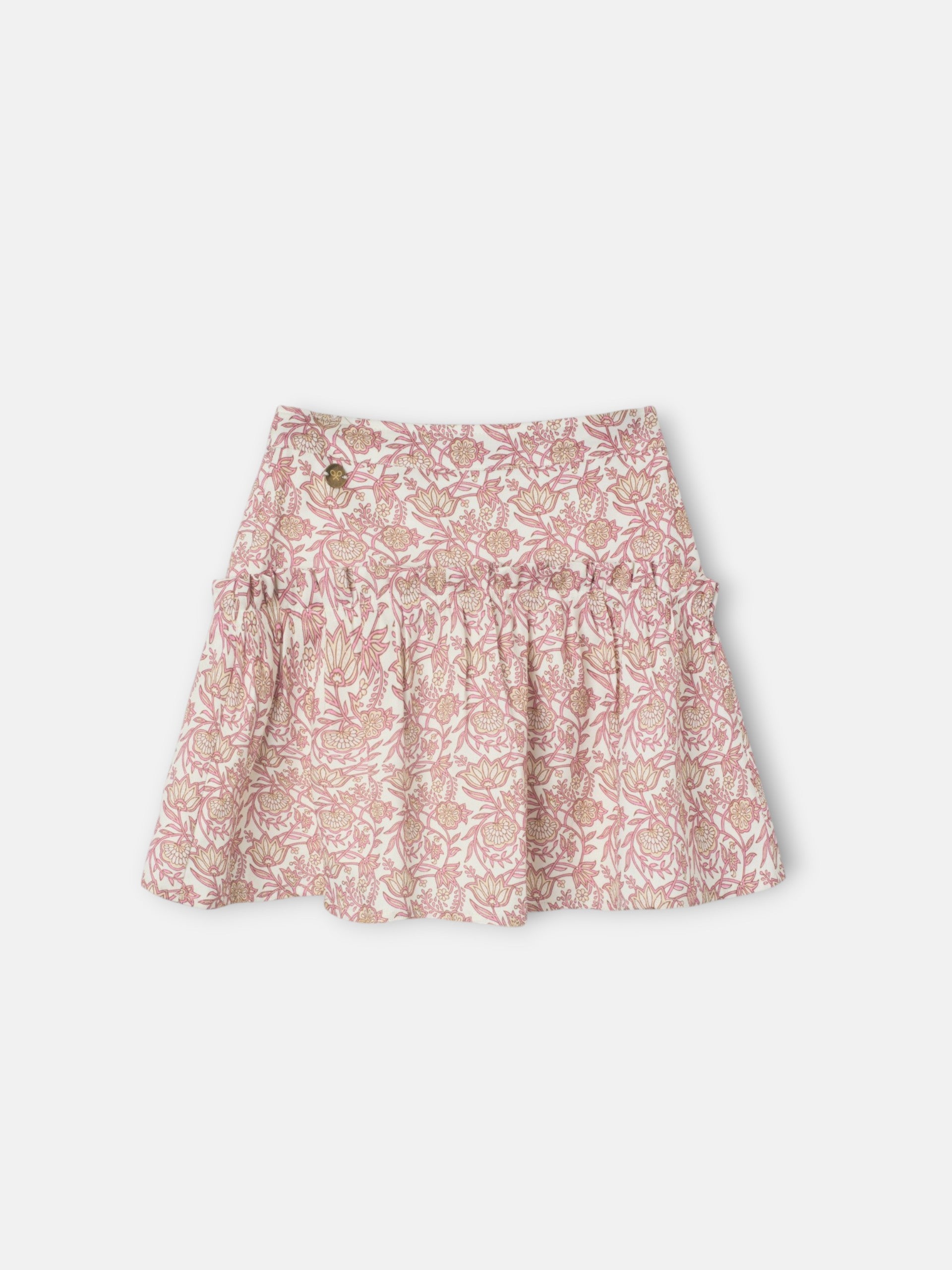 Jupe fille imprimé fleurs rose et blanc