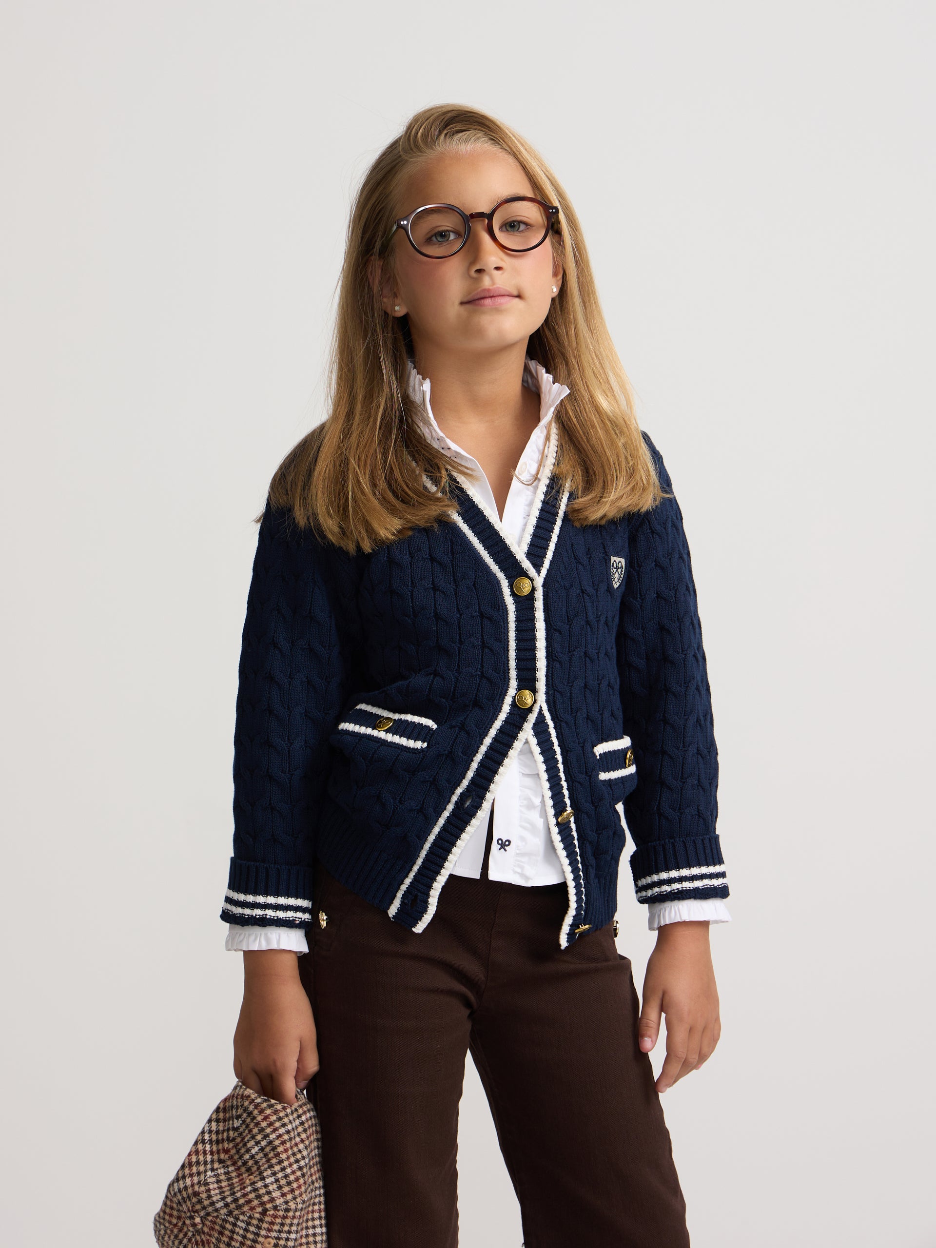 Cardigan girl college escudo azul marino