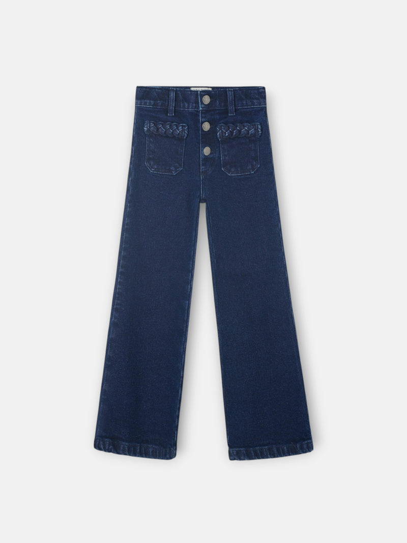Pantalon girl bolsillo trenza denim oscuro