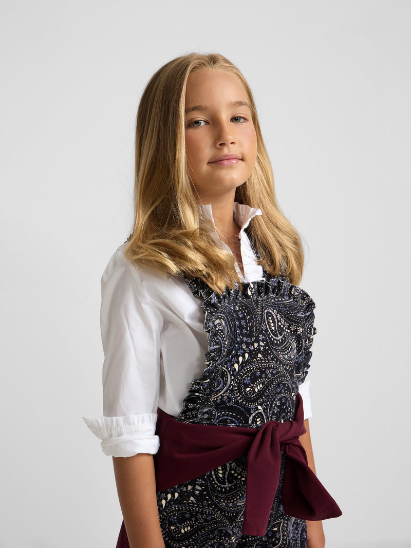 Peto de menina em micropana estampado paisley azul