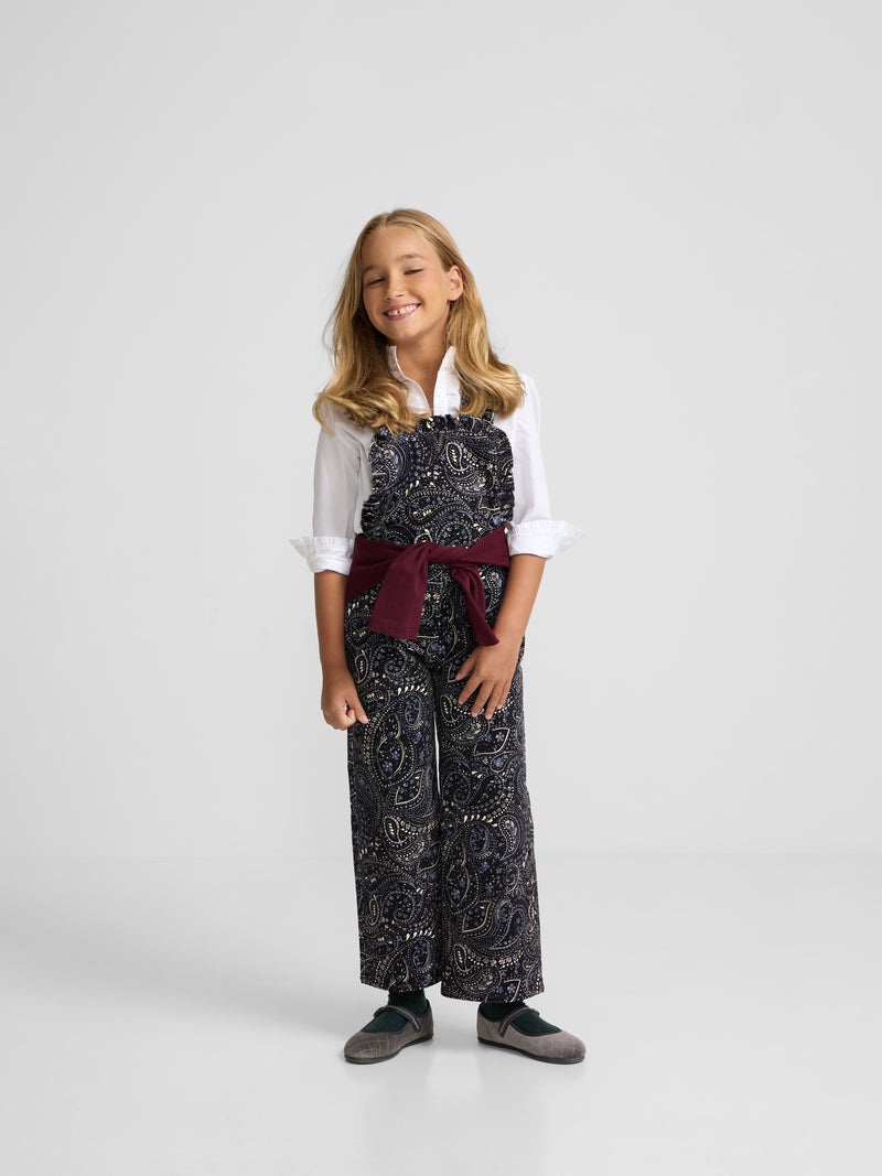 Peto de menina em micropana estampado paisley azul