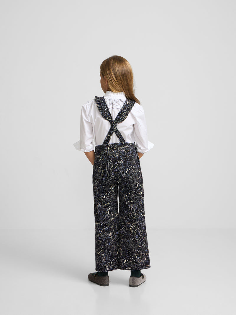 Peto de menina em micropana estampado paisley azul