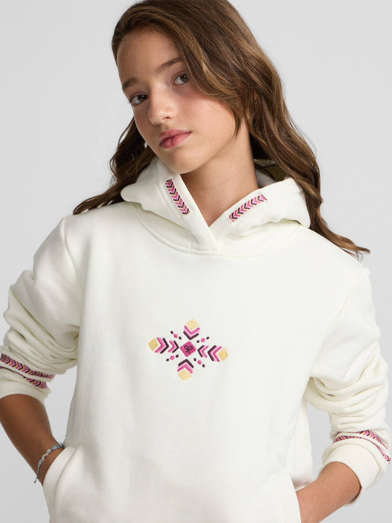 Sudadera girl capucha etnica crudo