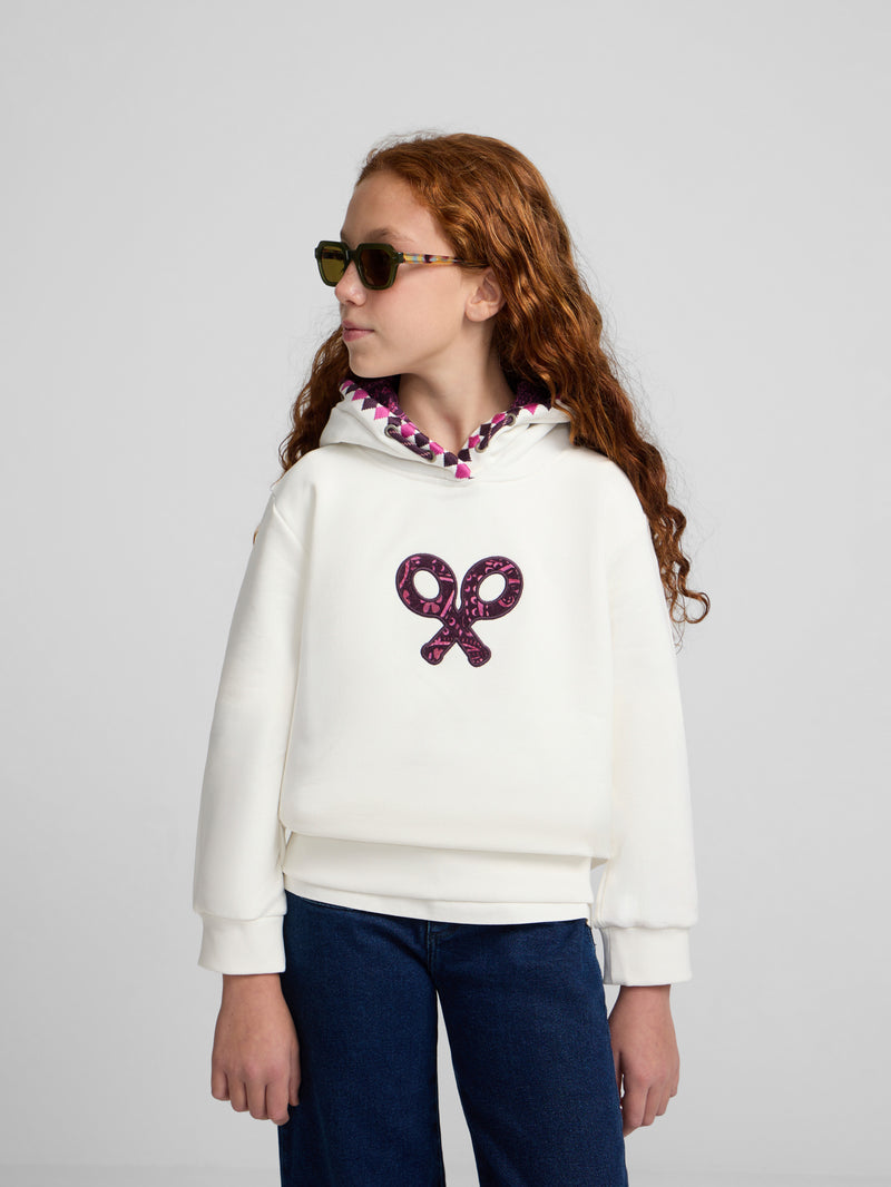 Sweatshirt girl com capuz raquete estampado cru