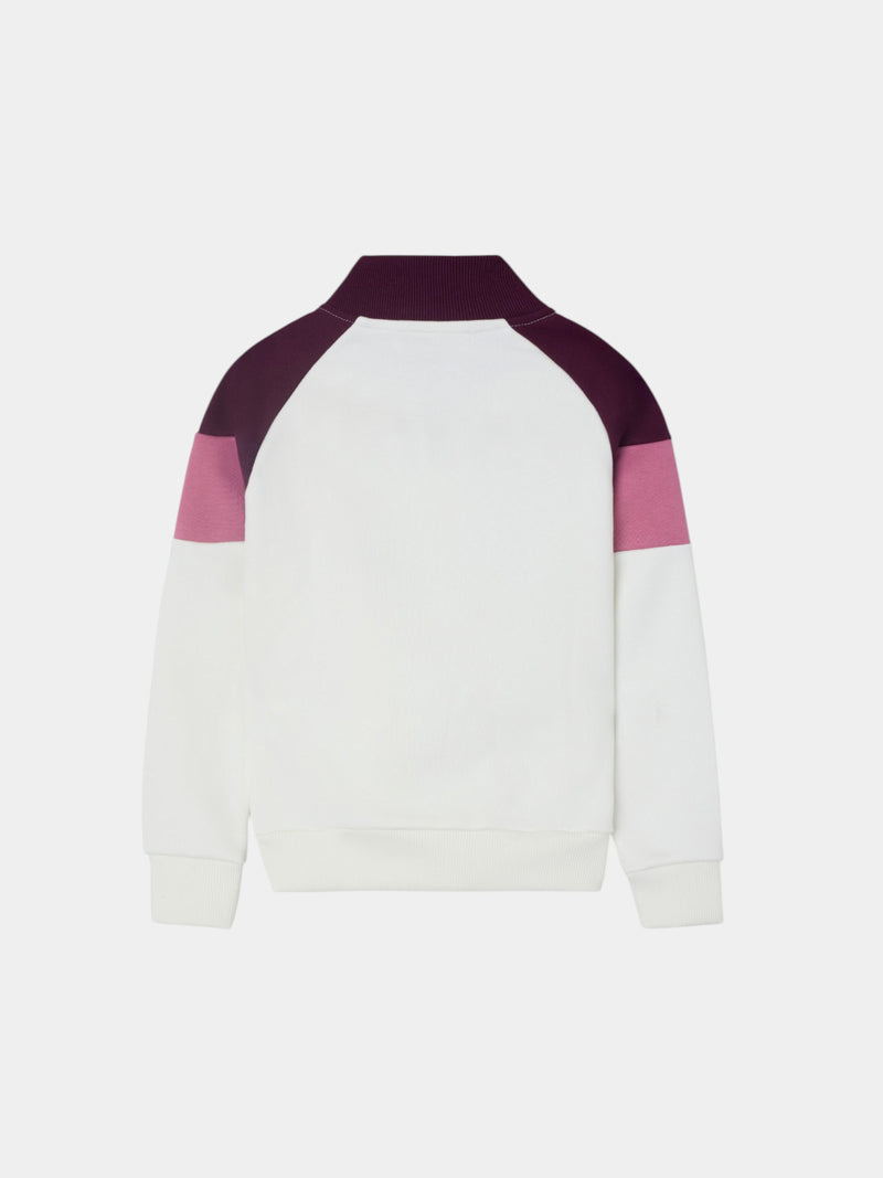 Girl's tricolor high-neck sweatshirt in pink and off-white