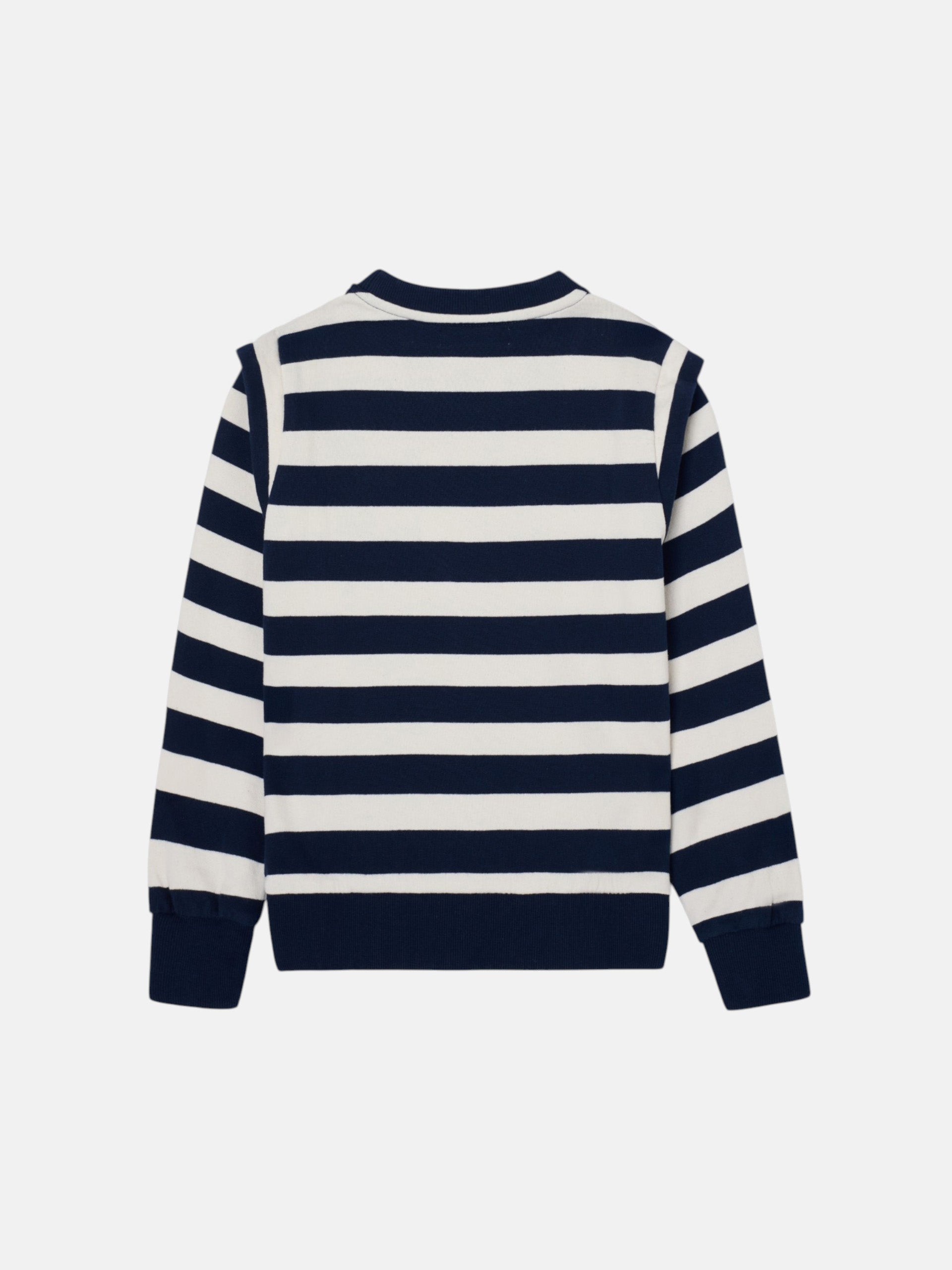 Sweat-shirt fille à épaulettes rayé marine et écru