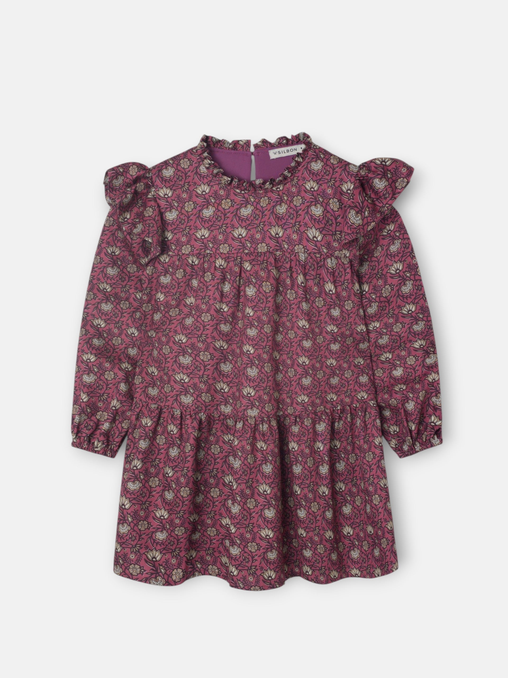 Vestido girl volantes estampado burdeos