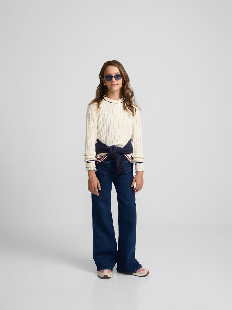 Pull fille collège blason écru