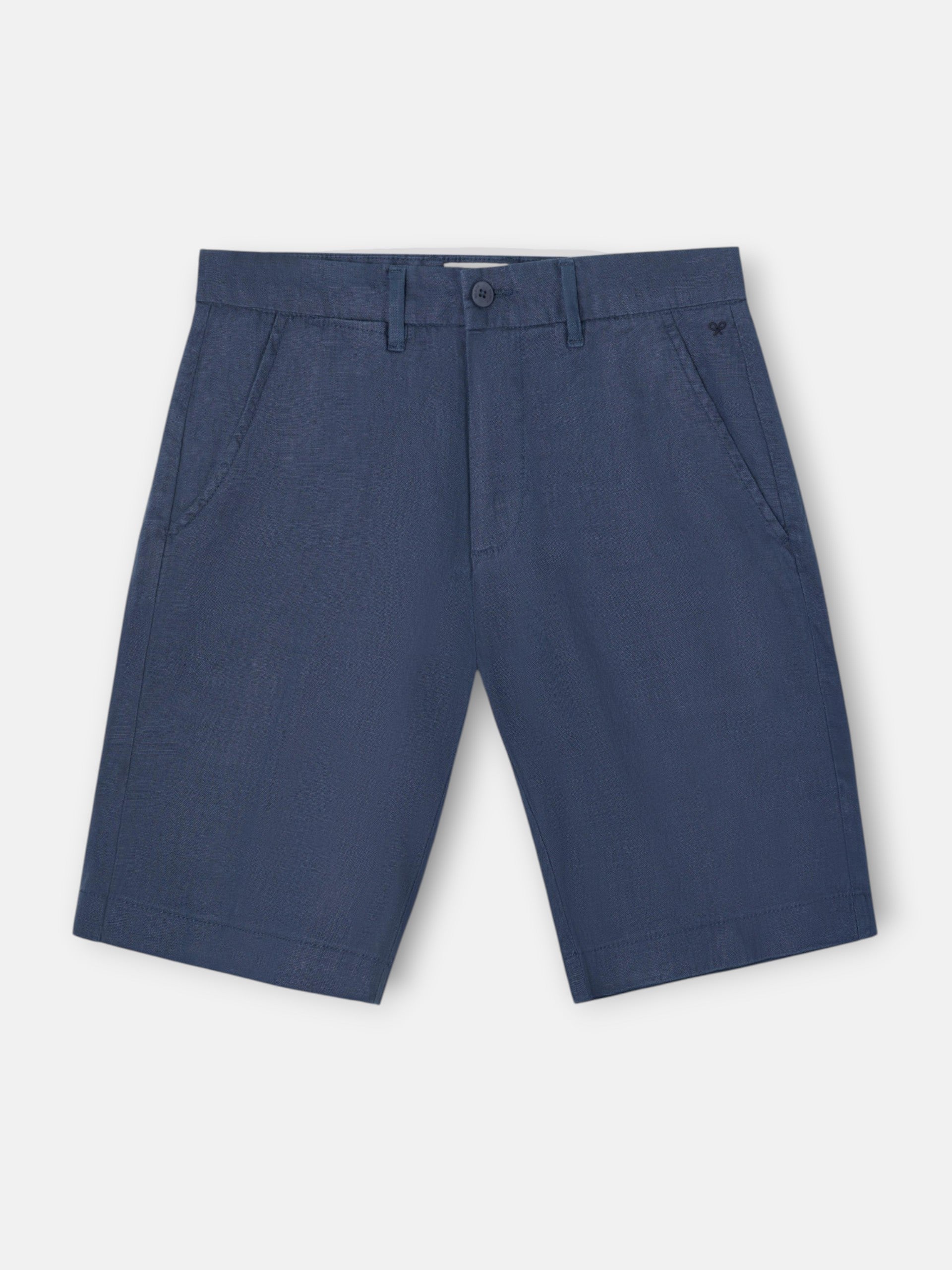 Bermuda de linho lisa azul índigo