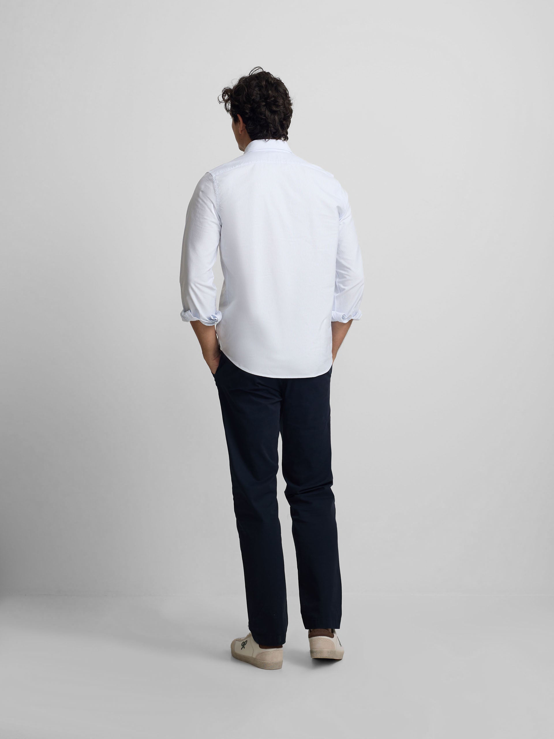 Polera sport oxford rayas celeste