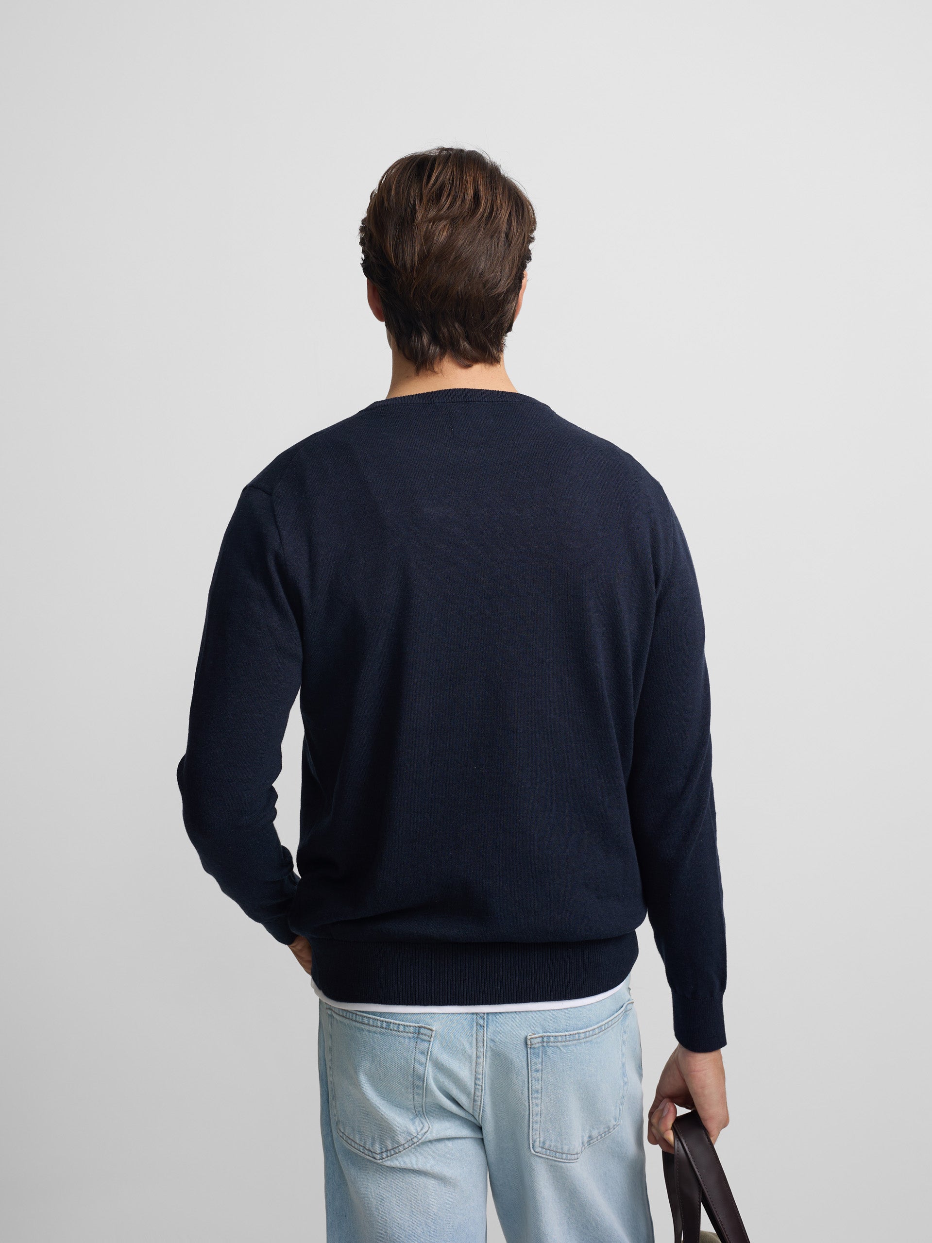 Plain navy blue crew neck sweater
