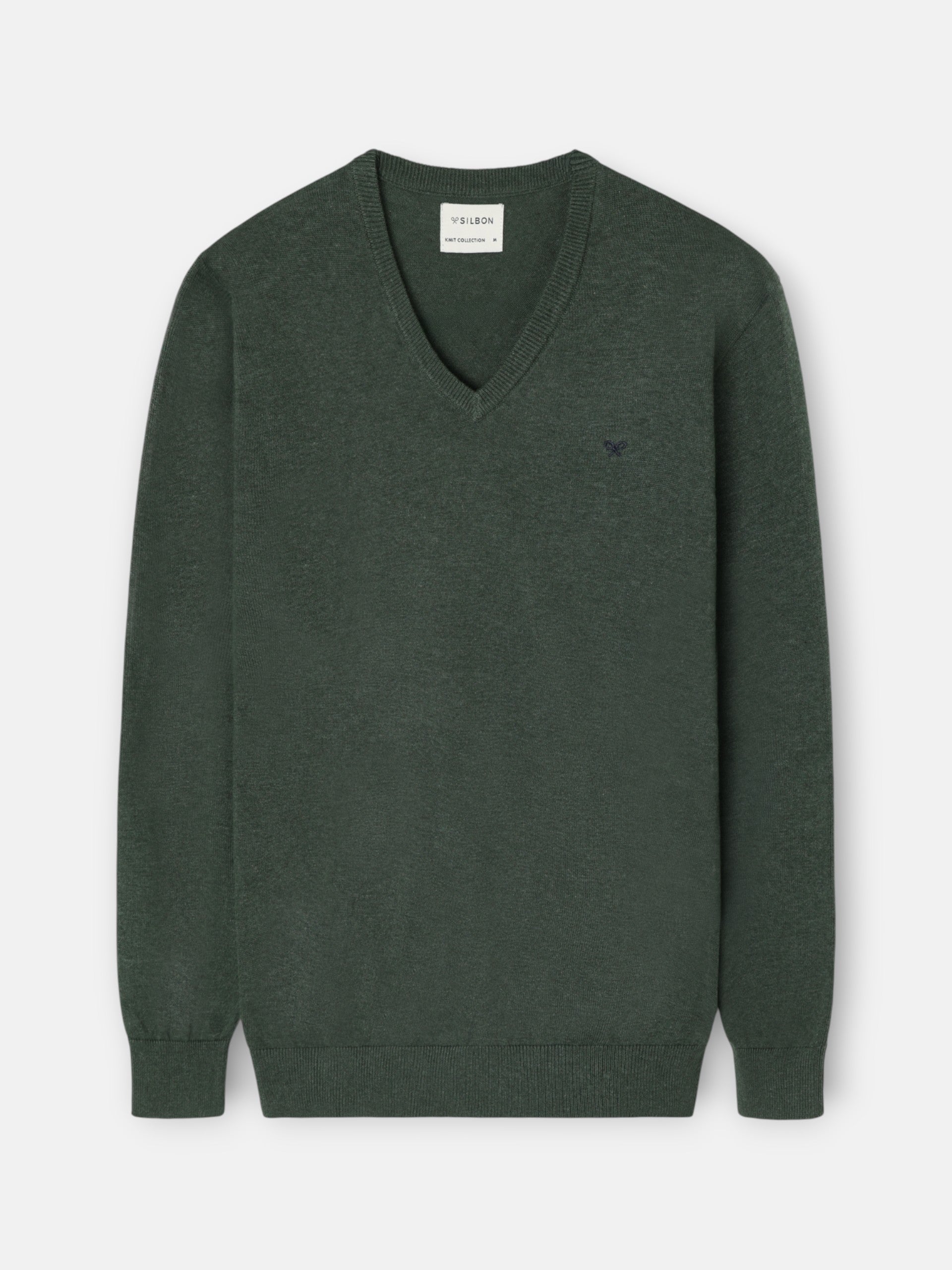 Dark green plain V-neck sweater
