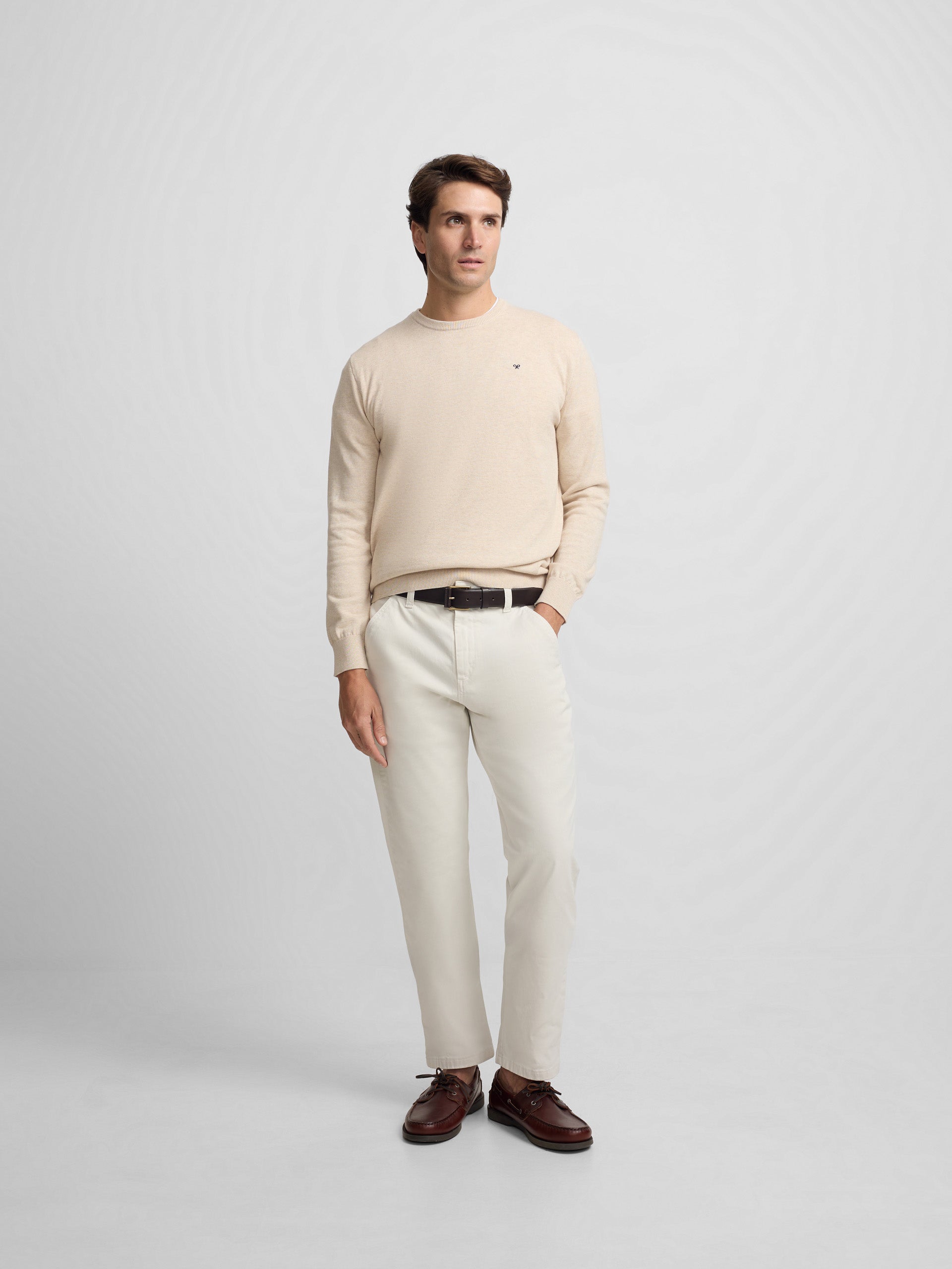 Plain cream crew neck sweater