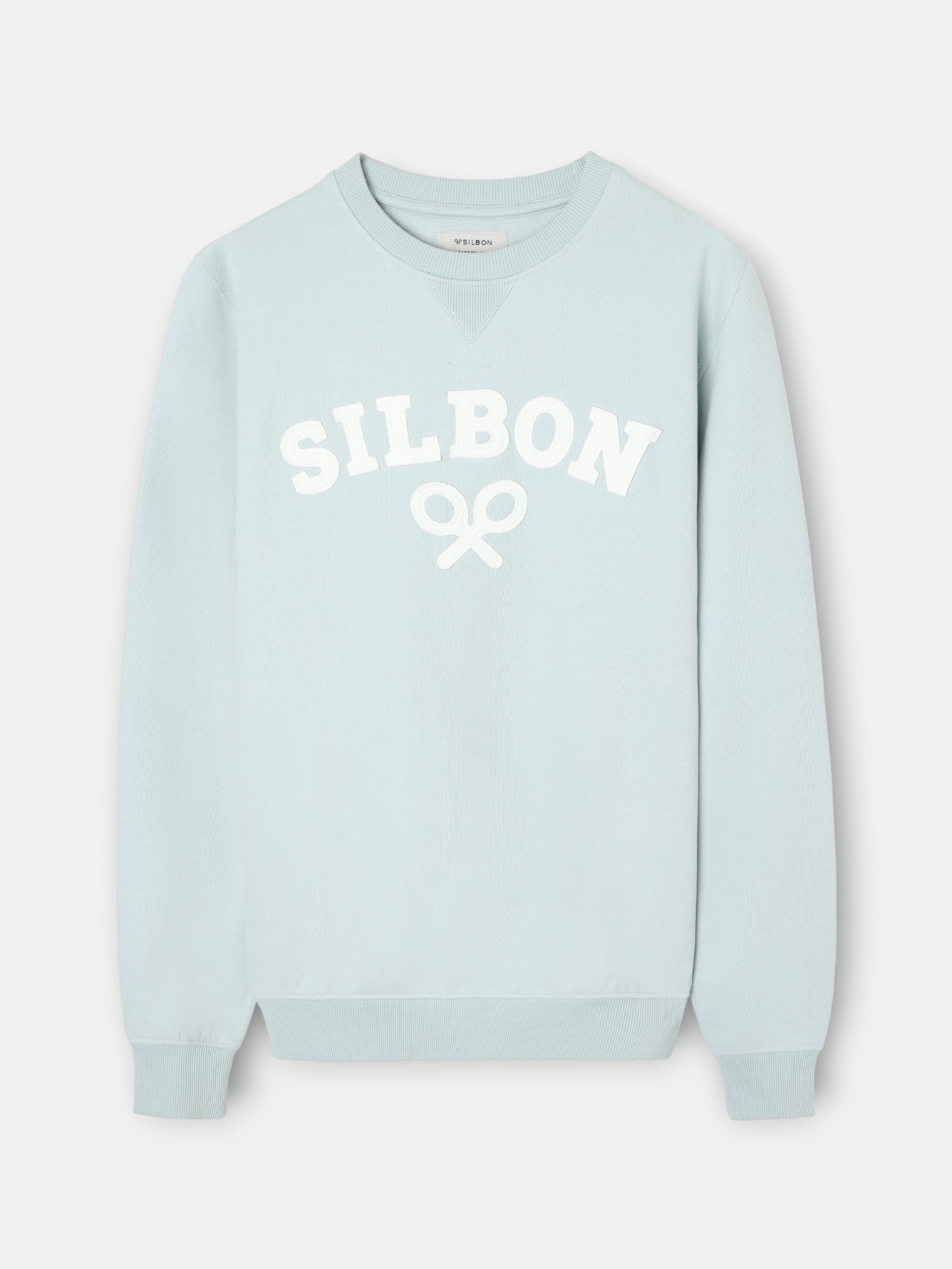 Silbon sweatshirt with half racket in aquamarine