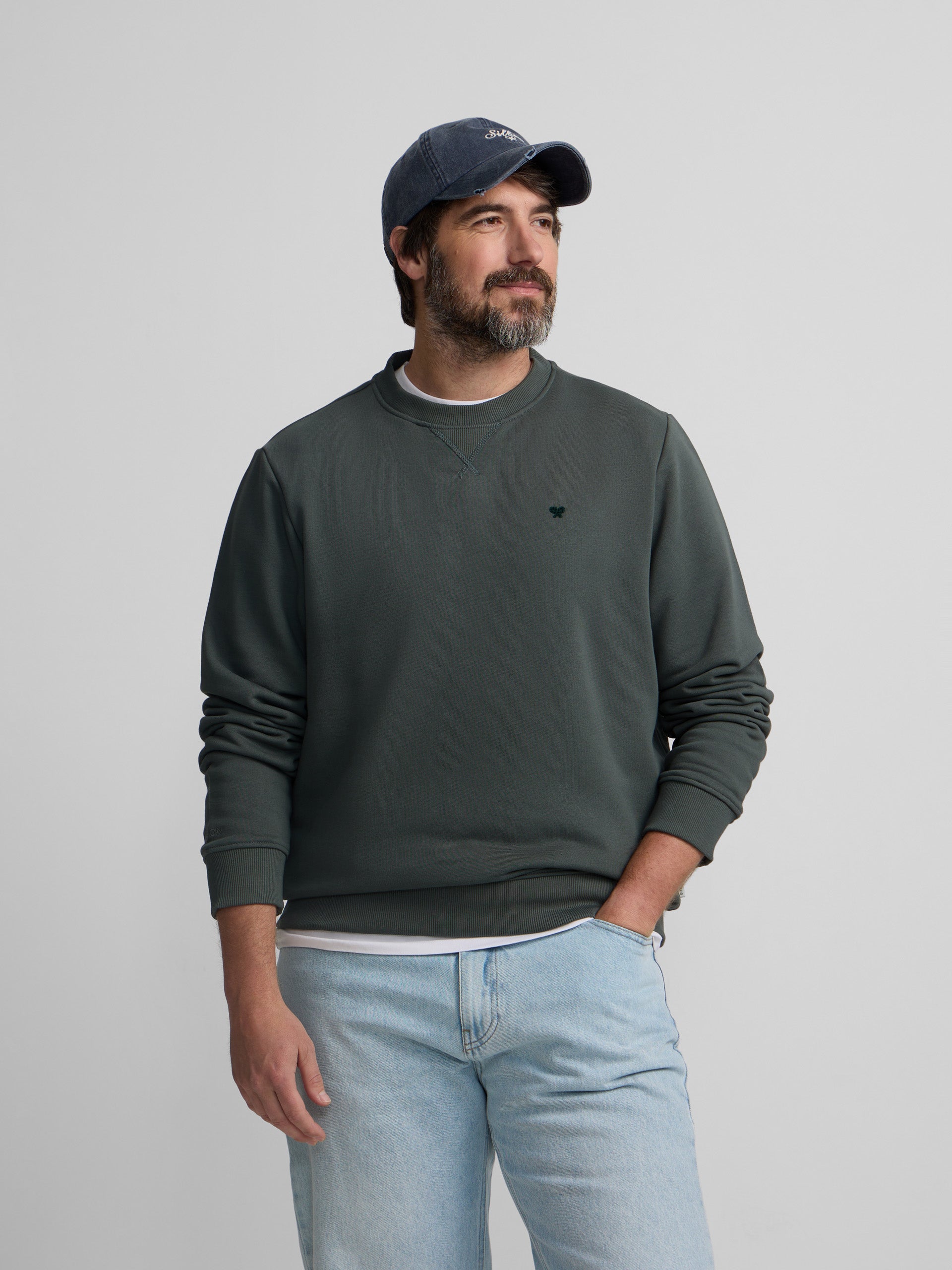 Silbon sweatshirt with dark green terry mini logo