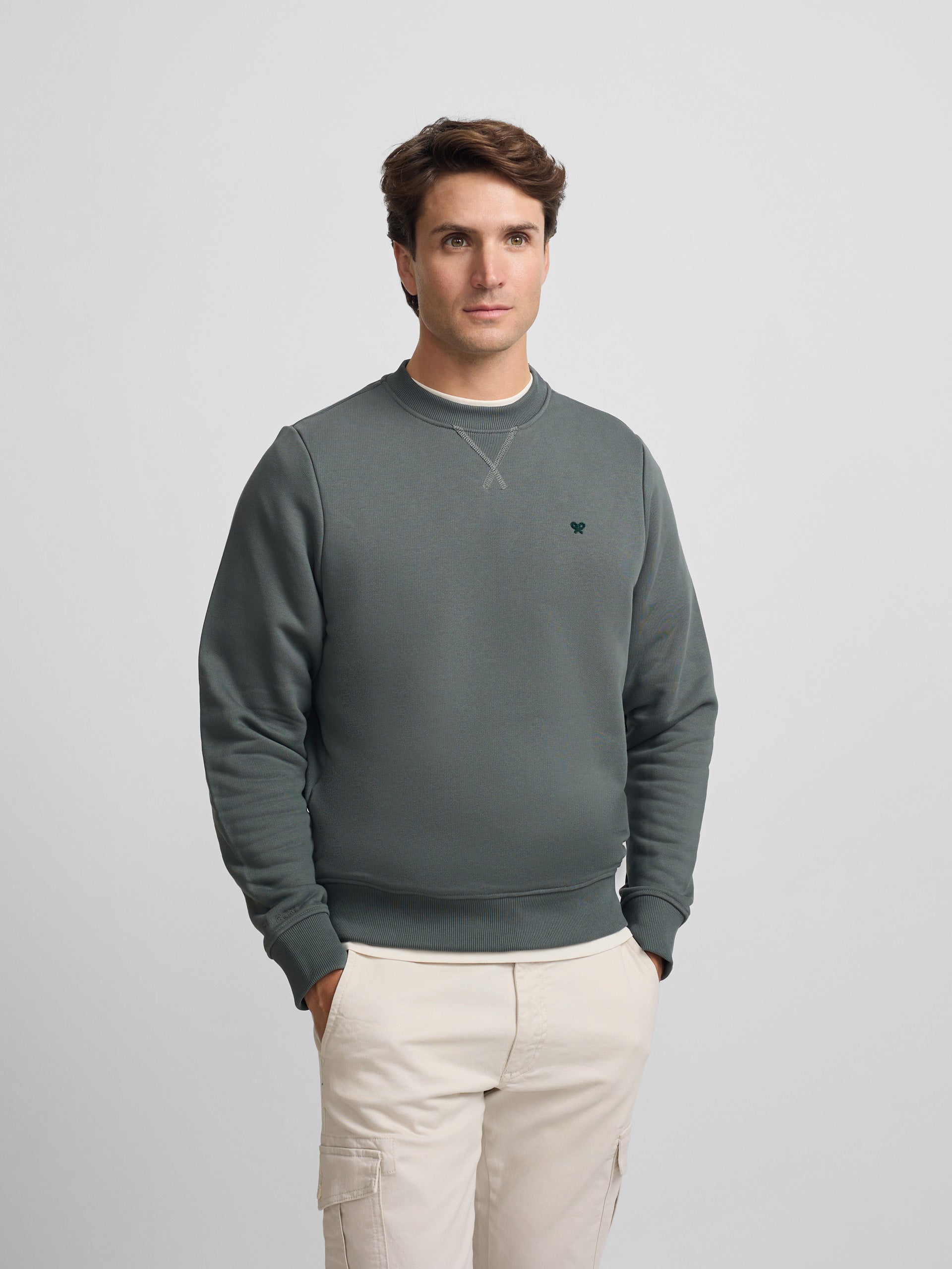 Silbon sweatshirt with dark green terry mini logo