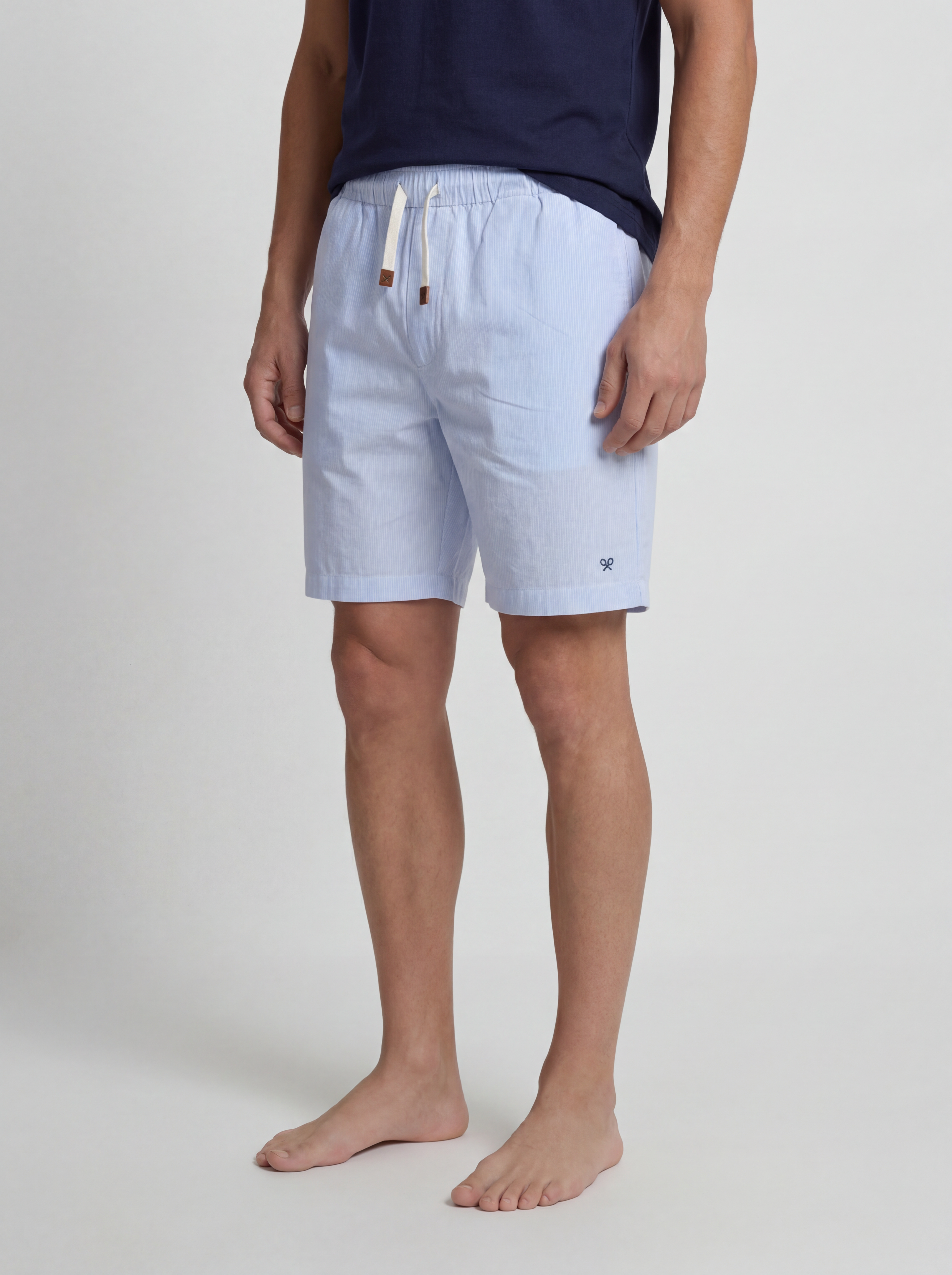 Pijama corto bolsillo rayas azul marino