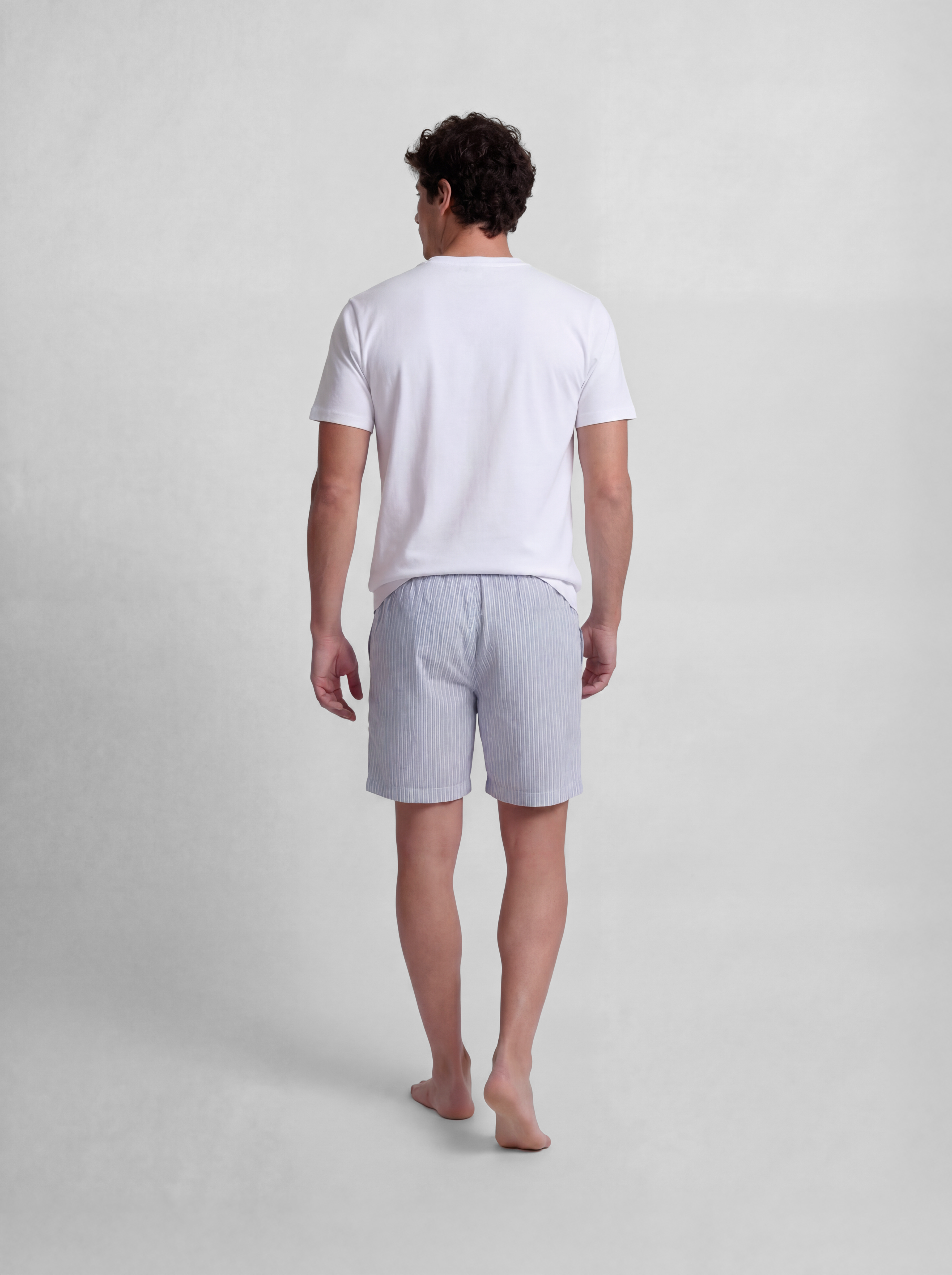 Pijama corto bolsillo rayas azul gris